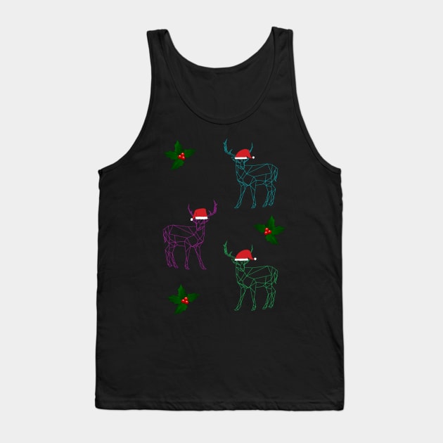 Geometric reindeer and holly Christmas print Tank Top by LukjanovArt